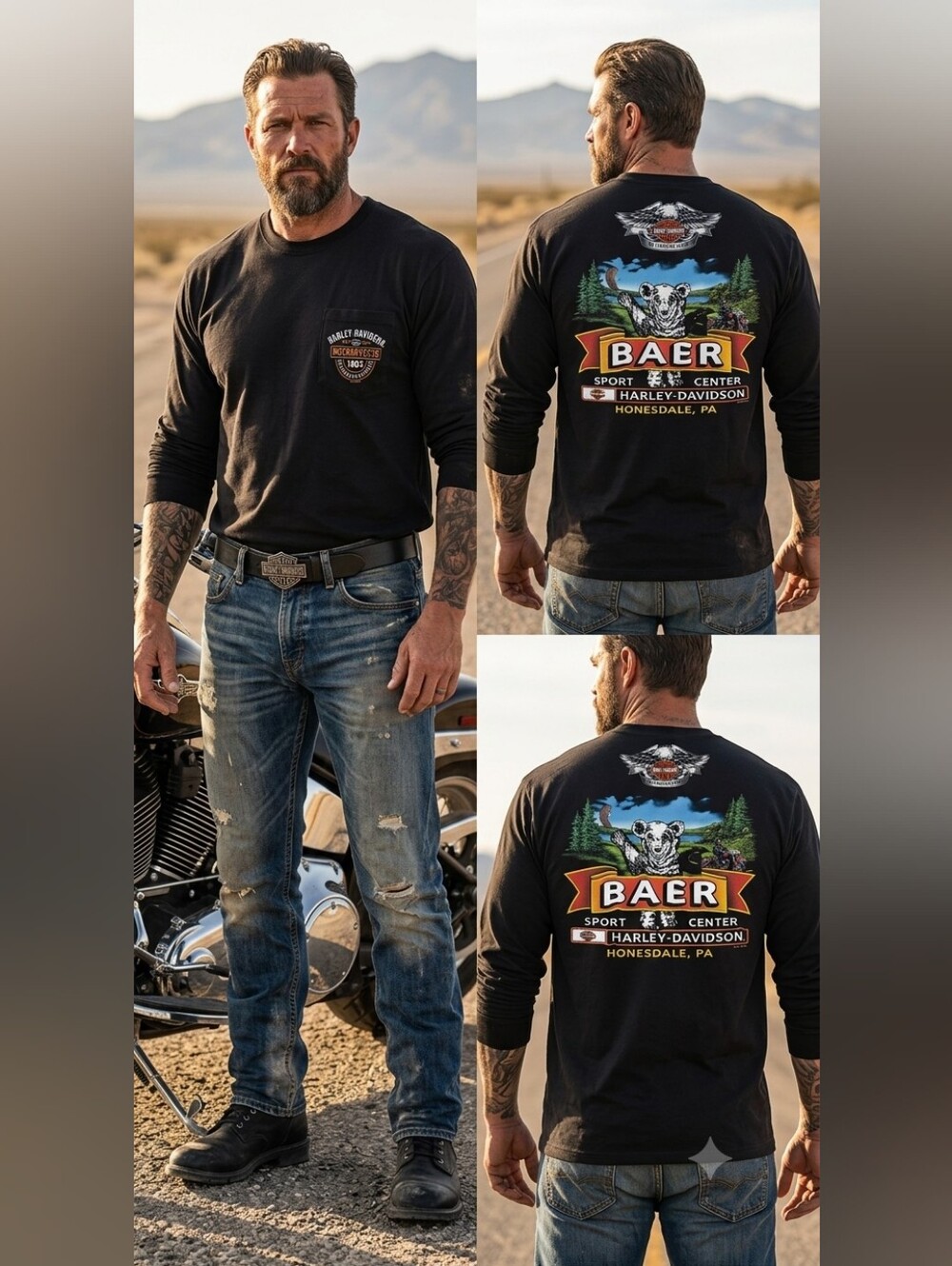 Brand New With Tags Harley-Davidson Black Long-Sleeve BAER Graphic Pocket Tee
